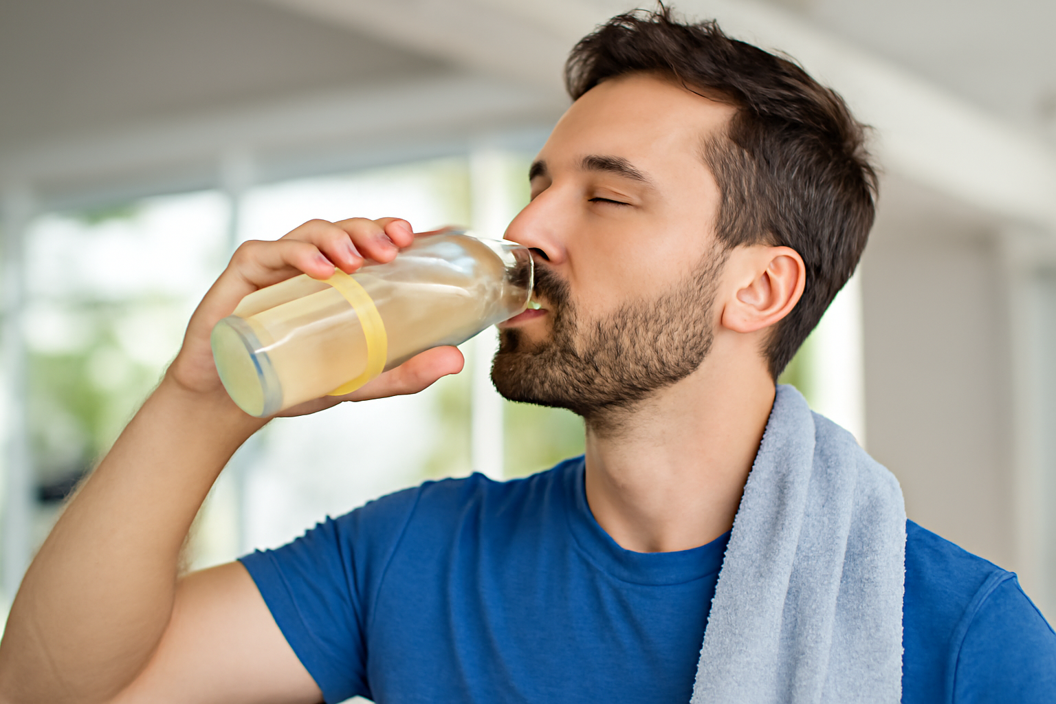 Man drinking lemon drink