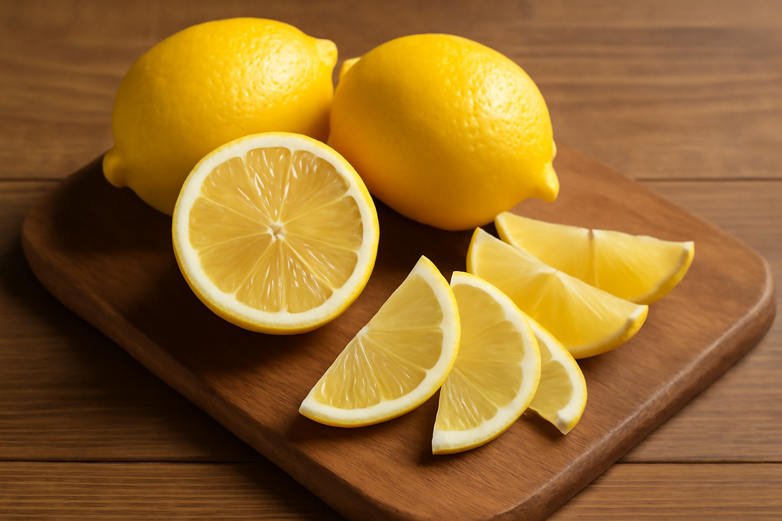 Sliced lemons on board